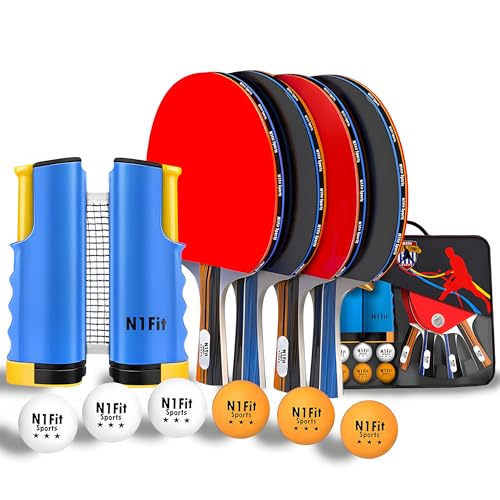 Kit tennis de table extérieur avec balles de cochon de pong et 4 raquettes