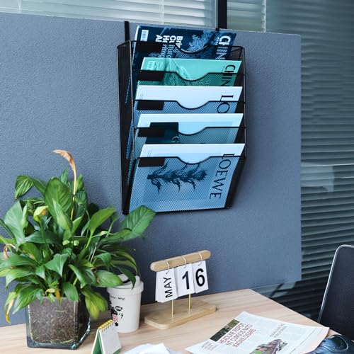 Porte-documents mural suspendu en maille range-revues vertical A4 - 6