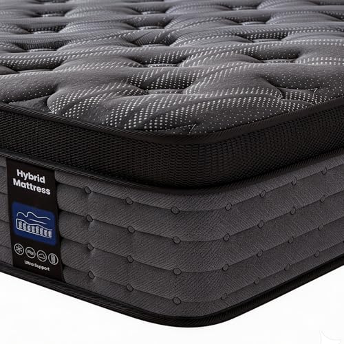 Inofia Queen Size Mattress, 12 Inch Hybrid Gel Memory Foam & Pocket Springs Mattress, Less Motion Transfer, Original Comfort, Black