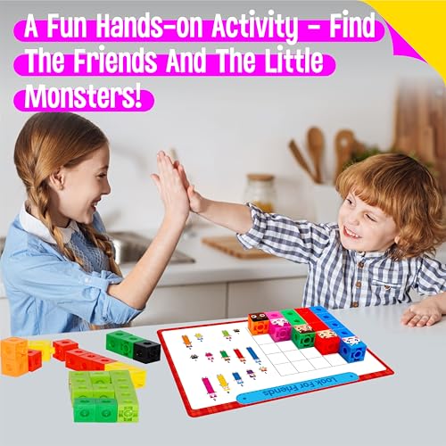 Image of Math Linking Cubes, 100 Math Cube Manipulatives with 30 Learning Activities plus 192 Reusable Stickers, Number Counting Blocks Snap Linking Math Counters, Fun & Educational Pre-K Counting Blocks