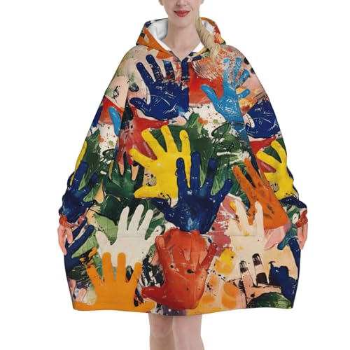 Couverture à capuche enfant en flanelle épaisse avec manches et poche