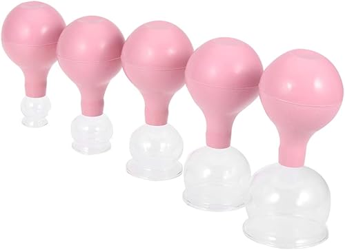 Miniatura 2 de Masaje corporal de goma y vidrio de ventosas al vacío tazas de ahuecamiento corporal chino 5pcs (rosa)