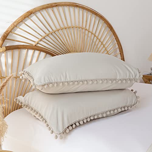 YIRDDEO King Size Comforter Set - King Size Comforter with Ball Pom Fringe, Soft King Bedding Set for All Seasons - 3 Pieces, 1 Comforter (104"x90"inches) & 2 Pillow Shams(20"x36"), Oatmeal