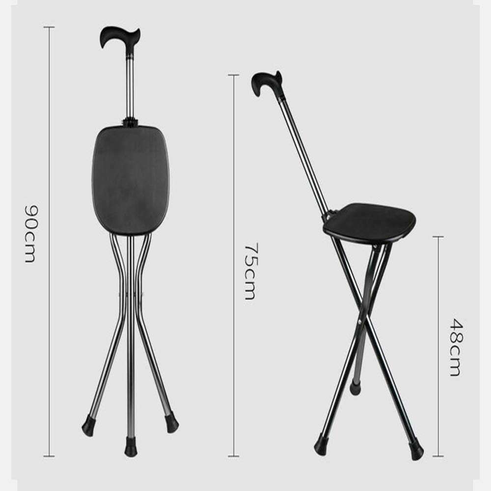 Asiento plegable para bastón con luz LED, altura ajustable para ancianos, silla ligera de bastón para personas mayores con discapacidades, muleta portátil para viajes al aire libre y descanso