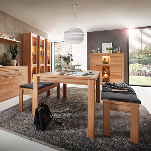 Nature ONE Highboard in Kernbuche Teil-massiv FSC-Zertifiziert - Moderner Wohnzimmerschrank mit viel Stauraum und LED-Beleuchtung - 127 x 137 x 40 cm (B/H/T)