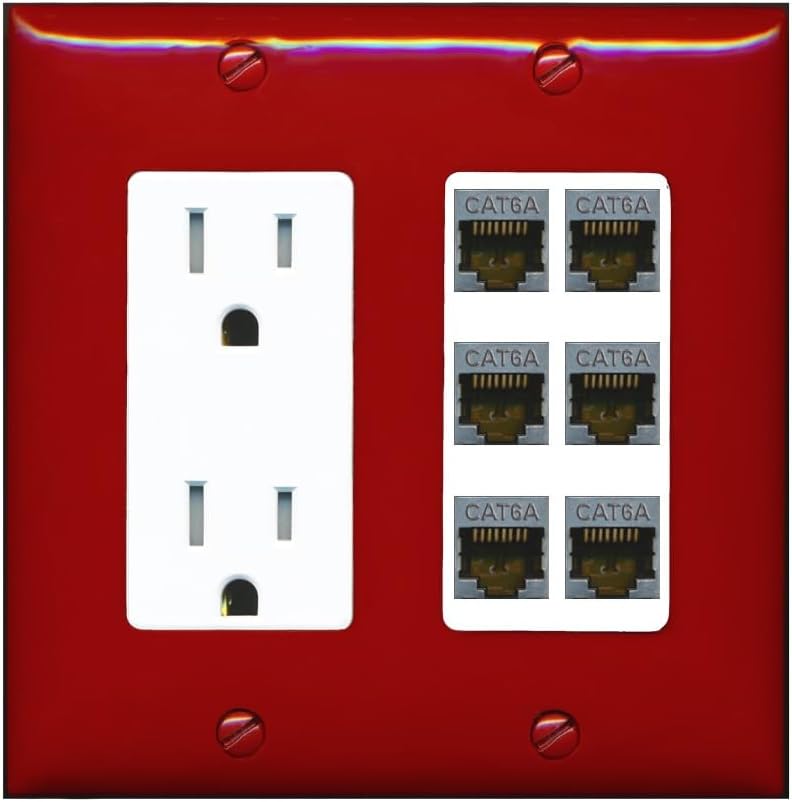 RiteAV - 6 Port Cat6A Ethernet Wall Plate - Tamper-Resistant Outlet [White]