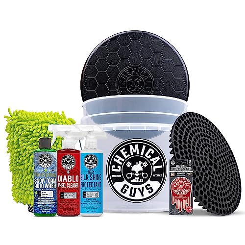 Chemical Guys 8-Piece Arsenal Builder Car Wash Kit – Includes Bucket, Dirt Trap, Lid, Wash Mitt, Air Fresheners & (3) 16 oz Car Care Chemicals, Complete Cleaning Kit for Trucks, SUVs & More