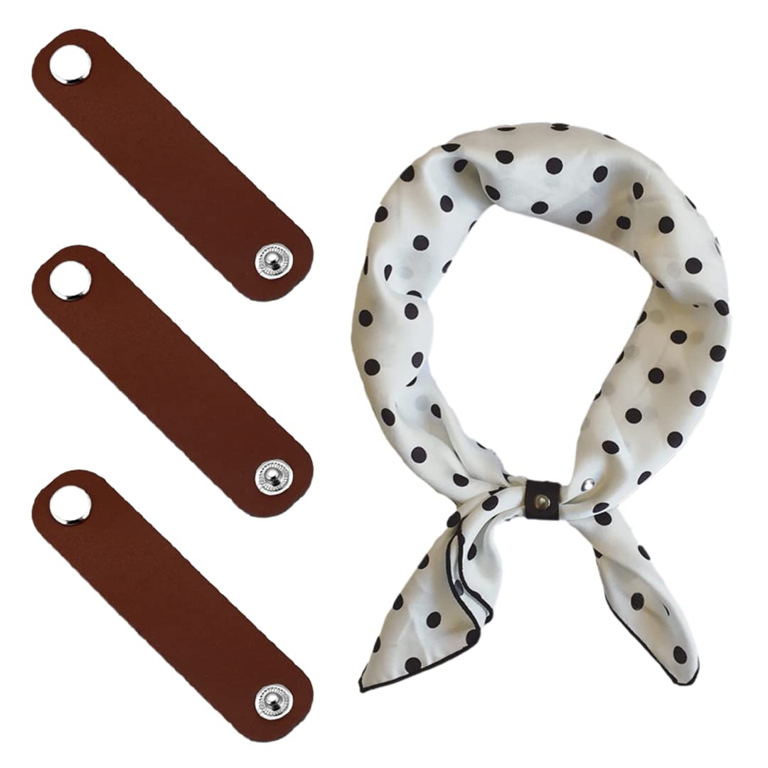 Luchike Unisex Coffee 5 Pcs Leather Scarf Clasp Clips Solid Color Bandana Ring Buckle Multipurpose Luggage Tags Name Label Clothing Accessories