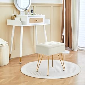 Vanitystoolchairwithstoragesquarevelvetmakeupvanitychairwithmetallegsadjustablegoldfeetfliptopottomanfootrestwithsoftpaddedseatforbedroomlivingroom Urban Country Home Decor Vanity stool chair with storage square velvet makeup vanity chair with metal legs adjustable gold feet flip top ottoman foot rest with soft padded seat for bedroom living room urban country home decor