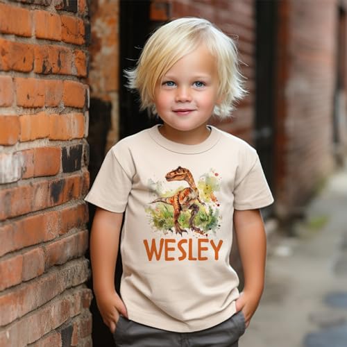 Custom Dinosaur Raptor Shirt - Personalized Kids Name Birthday Outfit For Boys & Girls - Natural Toddler Youth Tee3