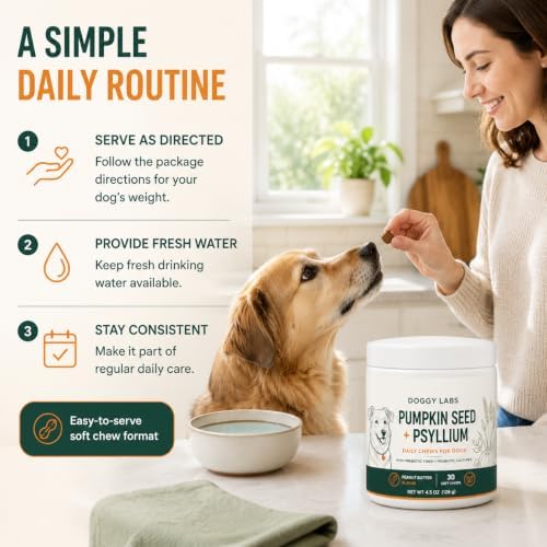Doggy Labs Pumpkin Seed and Psyllium Chews for Dogs, 30 Count - 5