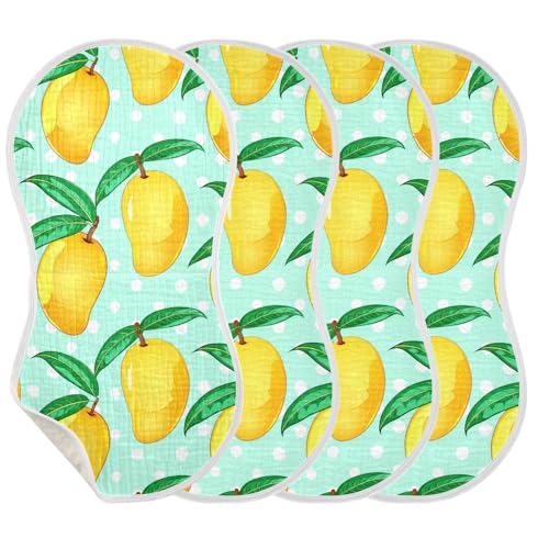 Mango Leaves Polka Aqua Baby Burp Cloths Cotton Washcloths Absorbent Soft Burping Rags for Baby Boy Girls Burpy Cloth Bib 4 Pack3