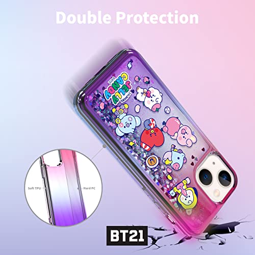 Bt21 Bling Aqua For Iphone 14 Plus Case [Official Merchandise] Liquid Quicksand Glitter Sparkle Bumper Phone Case, Jelly Candy #TOP4