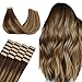 WENNALIFE Tape in Human Hair Extensions, 20pcs 50g Chocolate Brown to Honey Blonde Blonde Remy Hair Extensions 18 inch Silky Straight Human Hair Extensions Skin Weft Tape Hair Extensions