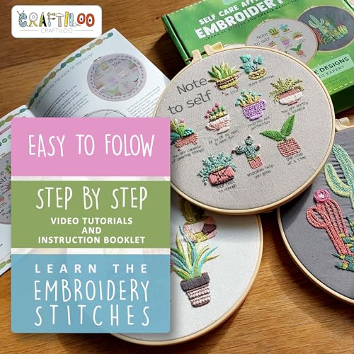 Image of CRAFTILOO Embroidery Kits for Adults Hand Embroidery kit for Beginners with Stamped Embroidery Patterns Starter Embroidery Kit. Needlepoint kit Cross Stitch kit for Teens& Adults Cactus