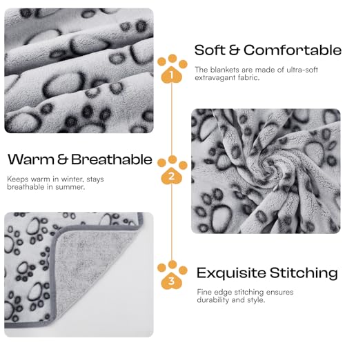 Image of Luciphia 1 Pack 3 Blankets Fluffy Premium Fleece Pet Blanket Flannel Paw Printed Throw for Dog Cat Grey Paw Medium(30 inchx20 inch,Pack of 3)