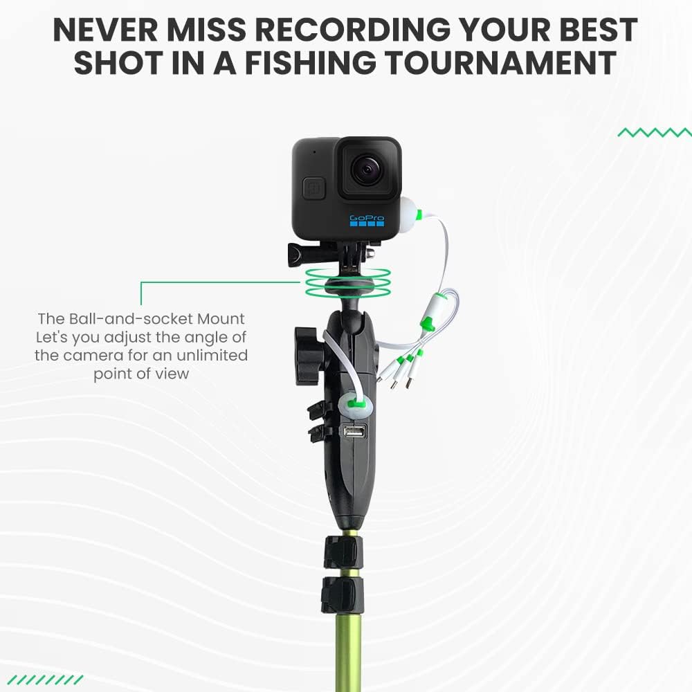 YOLOtek Veteran Owned - PowerStick 53" Stick Only - Boat Mount Give Constant Power for GoPro, DJI, Insta360, Mevo & All Action Cameras - Hands-Free Recording While Fishing or Boating