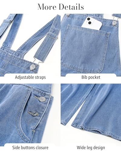 Image of luvamia Denim Overalls for Women Wide Leg One Piece Jean Jumpsuits Fashion Baggy Bib Overall Loose Fit Pleated Pockets