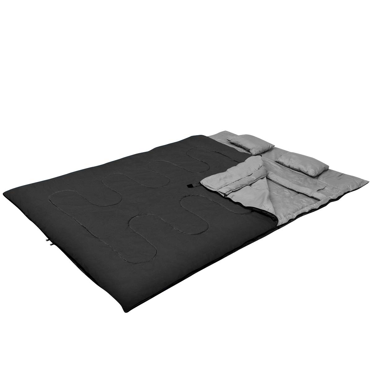 RELAX4LIFE Saco de Dormir Doble con 2 Almohadas y Bolsa de Transporte, Saco de Dormir Multifuncional con Bolsillos Laterales y Diseño Divisible para Adultos y Niños