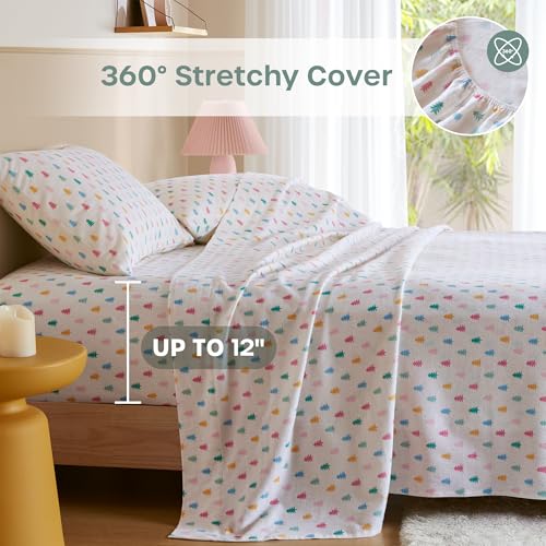 Image of Intelligent Design Flannel Sheets Full, Cozy Soft 100% Cotton Flannel Bedding, Printed Warm Full Sheets Set, Ultra Soft Cold Weather Bed Sheet Set, Tree Block, 4 Piece