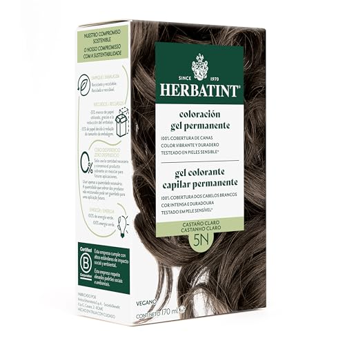 Herbatint Coloración para Cabello en Gel 5N Castaño Claro - 170 ml | Sin Amoníaco, 100% Cobertura de Canas | con 8 Extractos Orgánicos, Ideal para Pieles Sensibles