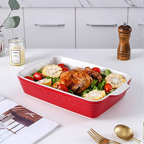 Koov Bakeware Set, Ceramic Baking Dish Set, Rectangular Casserole Dish Set, Baking Pans Set, Lasagna Pans For Cooking, Cake Dinner, Kitchen, 9 X 13 Inches, 3-Piece (Red) #TOP4