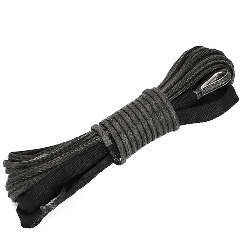 1/4" x 50' 7700LBs Corde de câble de Ligne de treuil synthétique avec Gaine - Noir