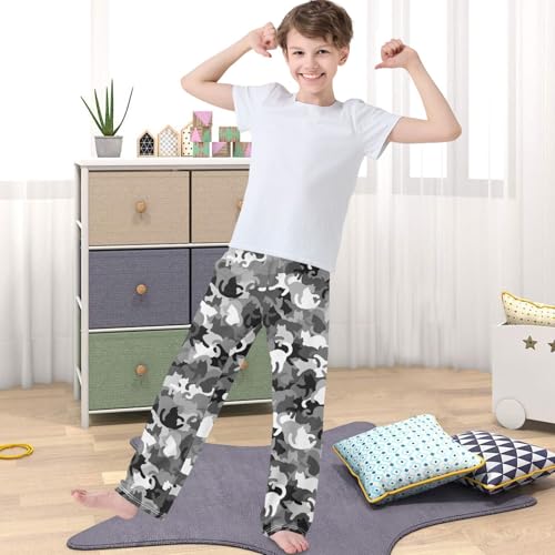 Boy's Pants Grey Camouflage Cat Kitten Jogger Pants Elastic Waist Long Bottoms Trousers with Pockets 6-14 Years4