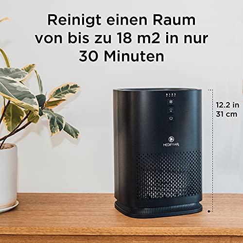 Medify MA-14 Luftreiniger mit H13 True HEPA Filter | 18 m² Abdeckung | Filtert Allergene, Rauch, Staub, Gerüche, Pollen, Tierhaare | Leise | Entfernt 99,9% Partikel bis zu 0,1 Mikron | Schwarz, 1 Stk – Bild 3