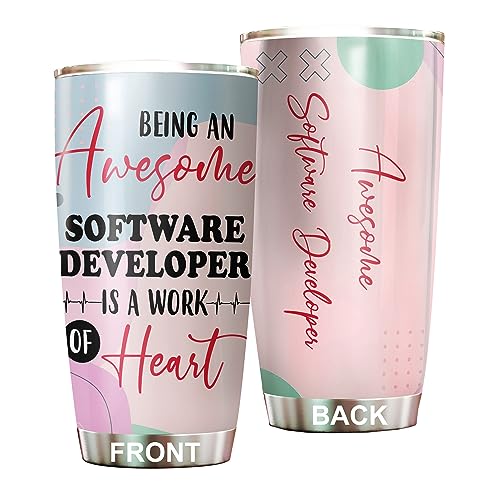 Awesome Software Developer Tumbler Stainless Steel 20oz, Funny Software Developer Gifts Bulk For Birthday Christmas, Software Developer Gifts For Men Women Office Coworker Driking Coffee Cup Humor