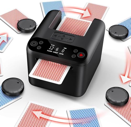 Automatic Card Shuffler and Dealer Supports 3 Decks & 1-12 Players Rechargeable Card Shuffler with 4 Wireless Remotes 360Rotation Compatible with UNO Texas Holdem Blackjack Standard Poker Cards