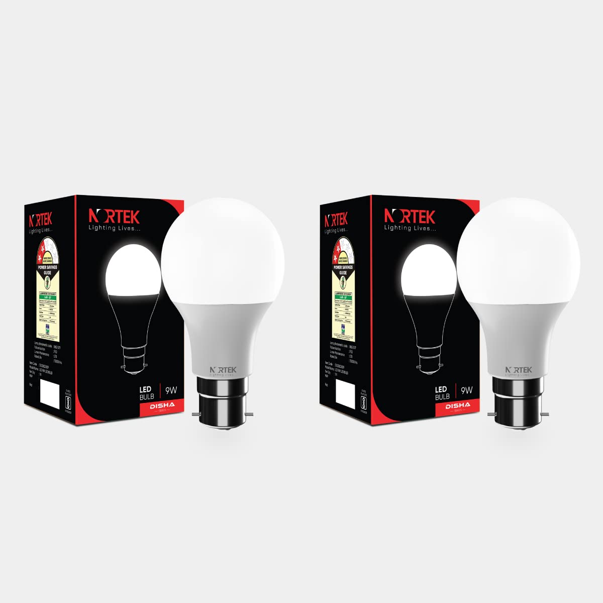 Nortek Disha Led Bulb 9 Watt Energy Saver B22 Led Bulb | Eco-Friendly Cool Day Cool White 9 Watt Led Bulb For Home, Office & Commercial Spaces | Energy-efficient Led Lights Pack of 2