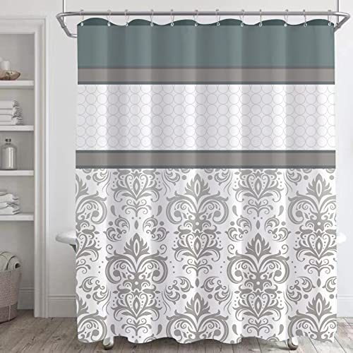 Decoreagy Gray Taupe Boho Shower Curtain Sets,Farmhouse Moroccan Paisley Bathroom Shower Curtains,White Antique Floral Waterproof Fabric Bath Curtain12 Hooks 72X72 In #TOP9