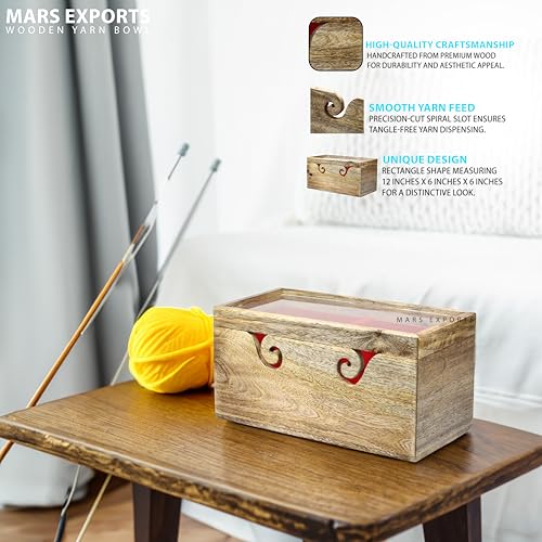Image of Wooden Yarn Bowl, Square Shape 2 in One Yarn Ball Holder, Craft Knitting Bowl Holder for Crocheting and Knitting, Wool /String Storage Accessory (12 inchx 6 inchx 6 inch)