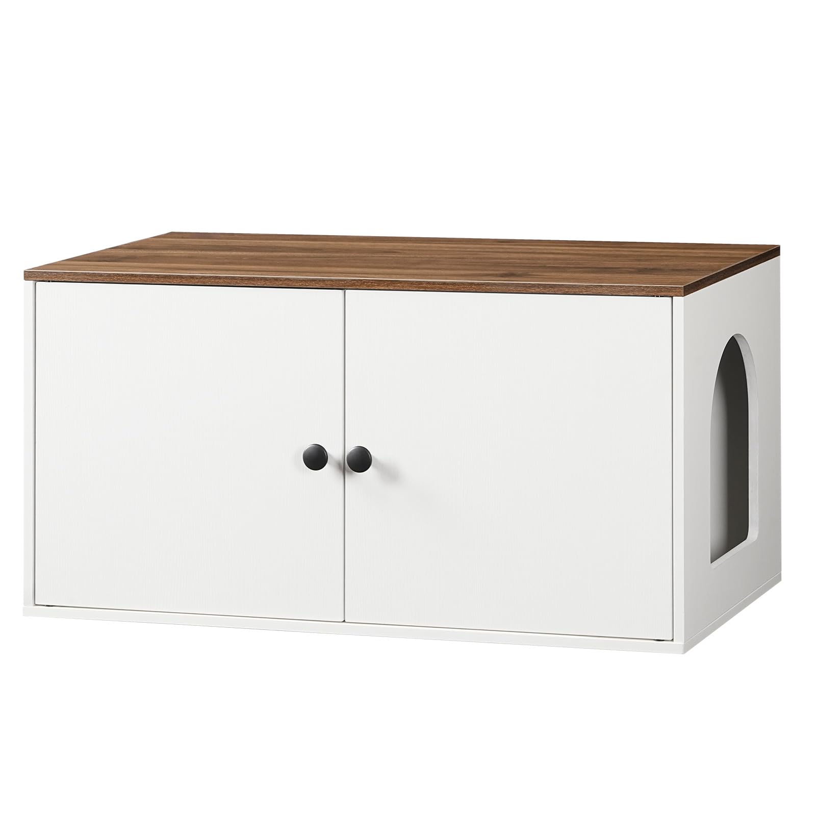 HOOBRO Cat Litter Box Enclosure, Hidden Litter Box Furniture with Side Entry, Litter Box Cabinet, Indoor Cat House, End Side Table, 31.5" L x 17.7" W x 16.3H, for Bathroom, White and Walnut WH40MW01