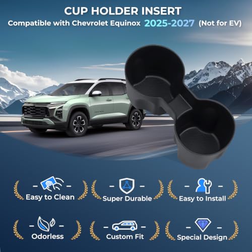 Image of Center Console Cup Holder Inserts for Chevrolet Equinox 2027 2026 2025 (Not for EV), Interior Accessories TPE Car Cup Holders Covers Protector for Chevy Equinox 2025-2027, Black