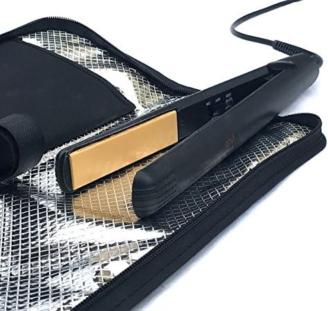 Hair Straightener Mat & Pouch by j&m - Heat Resistant - Fits ghd, BaByliss & Larger Straighteners - Zip-Up All-in-One Compact Travel Case