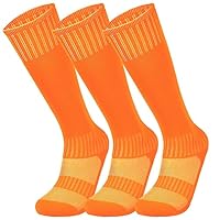 Marchare Boys Soccer Socks Toddler Football Socks 7-10 Years Knee High Solid Sports Socks For Boys Girls Orange 3 Pairs