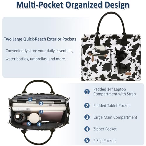 Canvas Tote Bag for Women, Large Work Tote Bags with Compartments, Zipper Crossbody Handbag for Teacher, College2