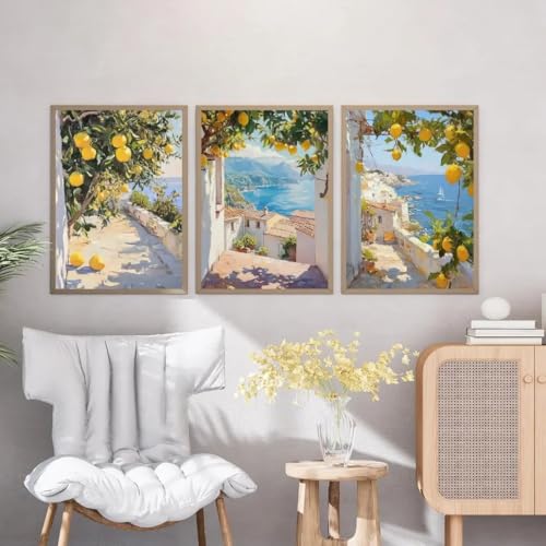Impressions rustiques pour la cuisine avec l'affiche Côte avec citrons en triptyque