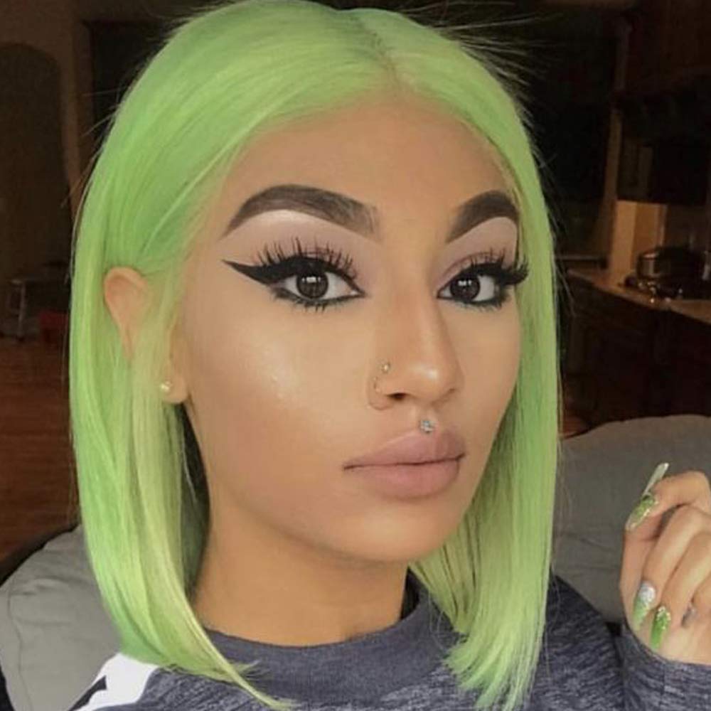 Karissa Haar fluoreszierende grüne kurze Bob Perücken für Frauen Hot Green synthetische Spitze Front Perücke mit Baby Haar leimlos Hochtemperatur Faser schulterlange weibliche Cosplay Party Perücke