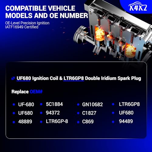 Image of UF680 Ignition Coil & LTR6GP8 Double Iridium Spark Plug For Chevy Equinox | Traverse Malibu Camaro /Buick Envision Regal Regal Sportback Regal TourX /GMC Terrain /Cadillac ATS CT6 CTS 2.0L GN10682 C1827