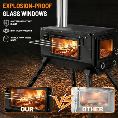 Tent Stove AVOFOREST Wood Stove with Tall Feet,Portable Hot Tent Stove with 6 Stainless Chimney Pipes for Outdoor & Cooking, Ice Fishing, Hunting - Image 5