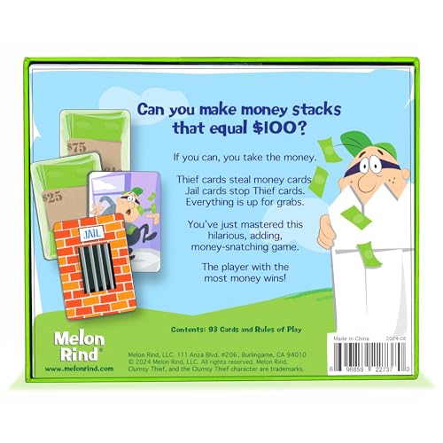 Melon Rind Clumsy Thief Math Game for Kids Ages 8+, Educational for Kid's Learning and Confidence Building, Fun Math Card Game for 3-6 Players Adding to 100