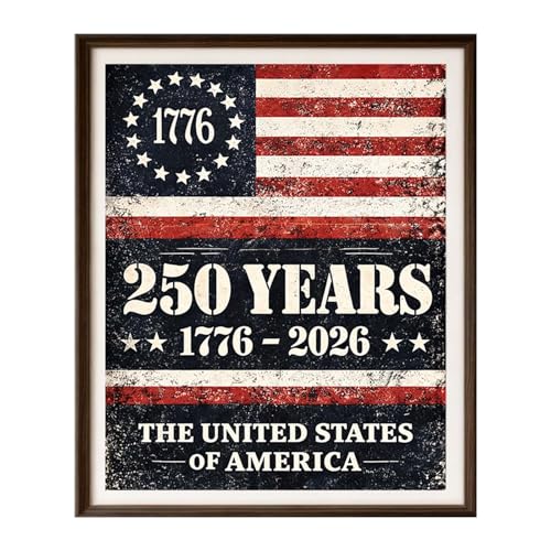 ZEARPT 1776–2026 Patriotic Wall Art, Vintage American Flag History Poster Celebrating 250 Years of U.S. Independence, Rustic USA Decor for Home Office Classroom, 11x14 Unframed