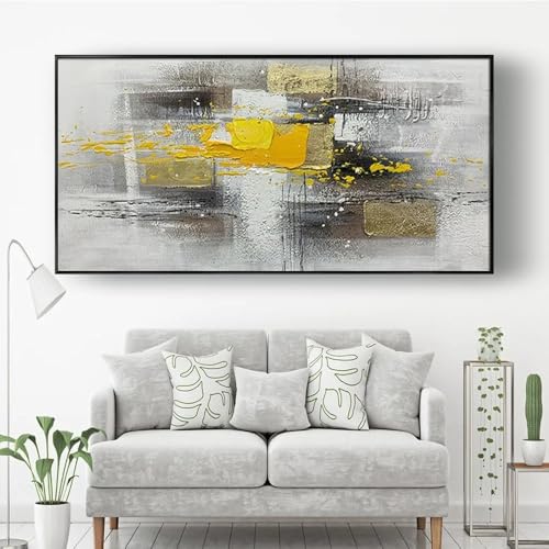 Tableau abstrait orange jaune gris 50x90cm pour salon