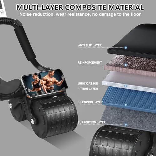 Bersauji 2023 New Ab Roller Wheel with Knee Mat &Timer, Automatic Rebound Abdominal Wheel, Ab Abdominal Exercise Roller with Elbow Support, Abs Workout Equipment Ab Exercise Roller for Women Men