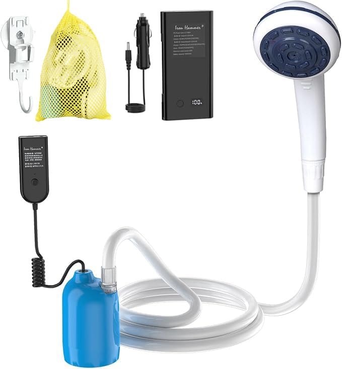 Portable 12V High Pressure Camp Shower Pump Compatible with Car Lighter Plug&PD Fast Charging Portable Power Banks by USB-C,Outdoor Shower for Camping
