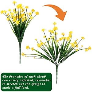 Colovis 9pcs Artificial Flowers Outdoor UV Resistant Fake Plants Greenery Shrubs Faux Plastic Flower in Bulk for Indoor Outside Hanging Planter Porch Cemetery Pots Decoration Yellow Purple Green