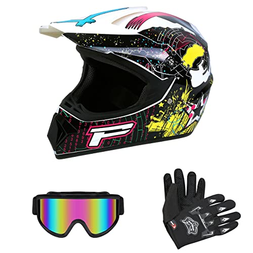 Ambienceo Motocross Offroad-Helm Integralhelm + Cross Brille + Handschuhe...